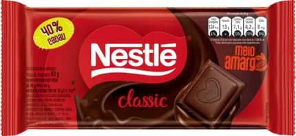 Chocolate Meio Amargo 40% Cacau Classic Pacote 80g