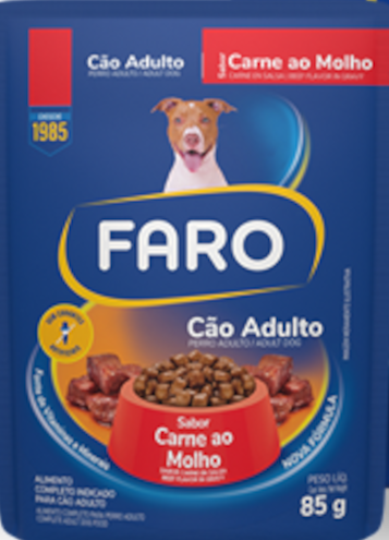Ração Faro Cães ad Carne ao Molho Sache 85g